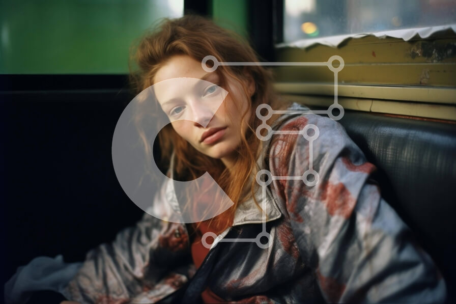 Intra Συλλεκτικό Ξύλινο Παζλ Plywood  4mm - Νεαρή γυναίκα με κόκκινα μαλλιά σε υπερπλήρες λεωφορείο Σε Ξύλινο Κουτί - Διαστάσεις Puzzle: 10x10 cm – 25 κομμάτια