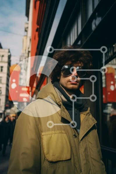 Intra Συλλεκτικό Ξύλινο Παζλ Plywood  4mm - Άτομο που στέκεται στην αστική οδό με τα σημάδια Σε Ξύλινο Κουτί - Διαστάσεις Puzzle: 10x10 cm – 25 κομμάτια