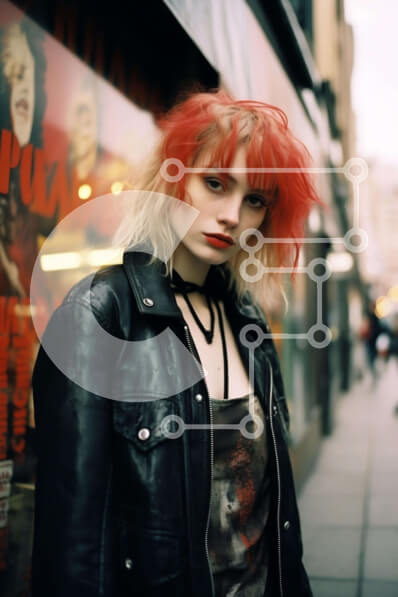 Intra Συλλεκτικό Ξύλινο Παζλ Plywood  4mm - Νεαρή γυναίκα με κόκκινα μαλλιά και μαύρο δερμάτινο μπουφάν Σε Ξύλινο Κουτί - Διαστάσεις Puzzle: 10x10 cm – 25 κομμάτια