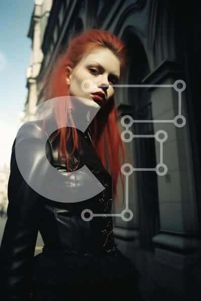 Intra Συλλεκτικό Ξύλινο Παζλ Plywood  4mm - Νεαρή γυναίκα με κόκκινα μαλλιά και μαύρα δερμάτινα ρούχα Σε Ξύλινο Κουτί - Διαστάσεις Puzzle: 10x10 cm – 25 κομμάτια