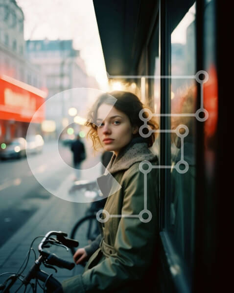 Intra Συλλεκτικό Ξύλινο Παζλ Plywood  4mm - Γυναίκα με ποδήλατο που κλίνει στο περβάζι του παραθύρου Σε Ξύλινο Κουτί - Διαστάσεις Puzzle: 10x10 cm – 25 κομμάτια