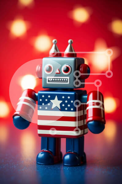 Intra Συλλεκτικό Ξύλινο Παζλ Plywood  4mm - Παιχνίδι ρομπότ σε σχήμα αμερικανικής σημαίας για πατριωτικές γιορτές Σε Ξύλινο Κουτί - Διαστάσεις Puzzle: 10x10 cm – 25 κομμάτια