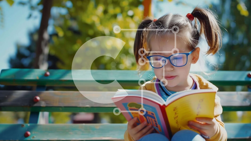 Intra Συλλεκτικό Ξύλινο Παζλ Plywood  4mm - Νεαρό κορίτσι που διαβάζει στον υπαίθριο πάγκο Σε Ξύλινο Κουτί - Διαστάσεις Puzzle: 10x10 cm – 25 κομμάτια