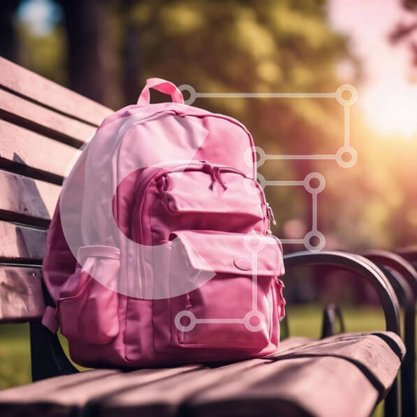 Intra Συλλεκτικό Ξύλινο Παζλ Plywood  4mm - Ροζ σακίδιο πλάτης σε εξωτερικό πάγκο Σε Ξύλινο Κουτί - Διαστάσεις: 10x10 cm – 25 κομμάτια