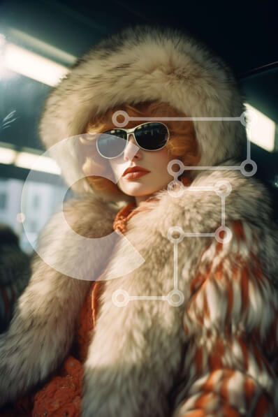 Intra Συλλεκτικό Ξύλινο Παζλ Plywood  4mm - Κομψή γυναίκα με πορτοκαλί γούνινο παλτό και γυαλιά ηλίου Σε Ξύλινο Κουτί - Διαστάσεις Puzzle: 10x10 cm – 25 κομμάτια