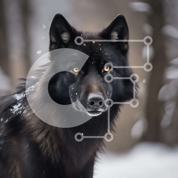 Intra Συλλεκτικό Ξύλινο Παζλ Plywood  4mm - Μεγαλοπρεπής μαύρος λύκος στο χιόνι Σε Ξύλινο Κουτί - Διαστάσεις: 10x10 cm – 25 κομμάτια