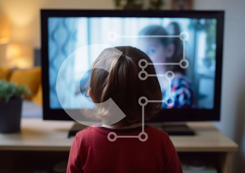 Intra Συλλεκτικό Ξύλινο Παζλ Plywood  4mm - Νεαρό κορίτσι που παρακολουθεί ταινία κινουμένων σχεδίων Σε Ξύλινο Κουτί - Διαστάσεις Puzzle: 10x10 cm – 25 κομμάτια