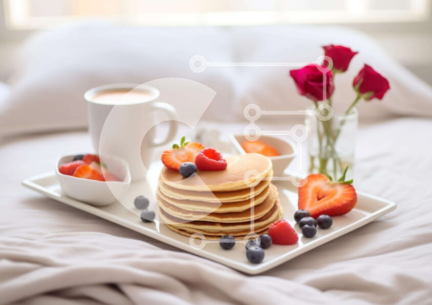 Σετ των 2 Intra Συλλεκτικό Ξύλινο Παζλ Plywood  4mm - Νόστιμες τηγανίτες με φρέσκα φρούτα και καφέ Σε Ξύλινο Κουτί - Διαστάσεις: 10x10 cm – 25 κομμάτια