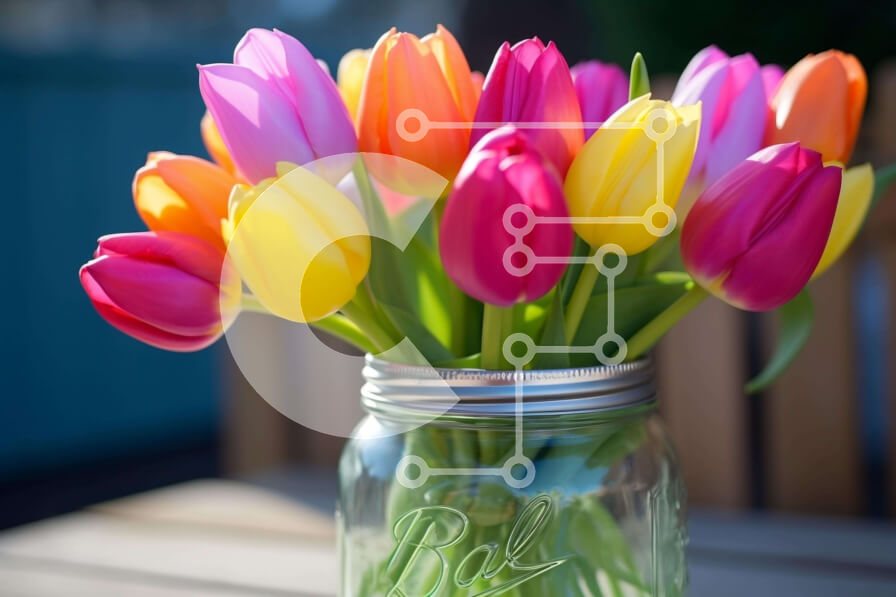 Intra Συλλεκτικό Ξύλινο Παζλ Plywood  4mm - Πολύχρωμες τουλίπες σε γυάλινο βάζο Mason Σε Ξύλινο Κουτί - Διαστάσεις: 10x10 cm – 25 κομμάτια