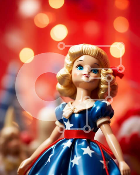 Intra Συλλεκτικό Ξύλινο Παζλ Plywood  4mm - Κούκλα Barbie σε κόκκινο, λευκό και μπλε χρώμα με πολύχρωμες διακοσμήσεις Σε Ξύλινο Κουτί - Διαστάσεις Puzzle: 10x10 cm – 25 κομμάτια