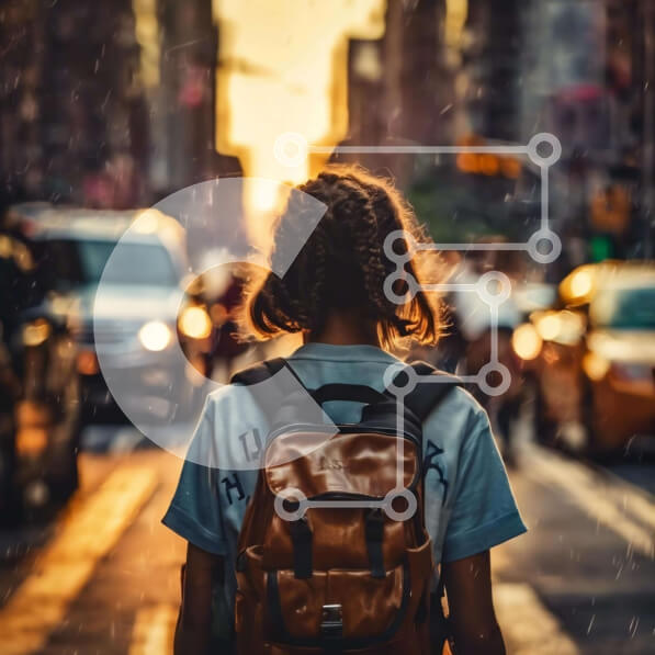 Intra Συλλεκτικό Ξύλινο Παζλ Plywood  4mm - Γυναίκα που περπατά στη βροχή με το σακίδιο πλάτης Σε Ξύλινο Κουτί - Διαστάσεις Puzzle: 10x10 cm – 25 κομμάτια