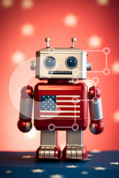 Intra Συλλεκτικό Ξύλινο Παζλ Plywood  4mm - Πατριωτικό ρομπότ με αμερικανική σημαία στα αστέρια Σε Ξύλινο Κουτί - Διαστάσεις: 10x10 cm – 25 κομμάτια