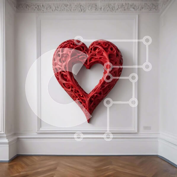 Intra Συλλεκτικό Ξύλινο Παζλ Plywood  4mm - Κόκκινο γλυπτό σε σχήμα καρδιάς σε ένα άδειο λευκό δωμάτιο Σε Ξύλινο Κουτί - Διαστάσεις Puzzle: 10x10 cm – 25 κομμάτια