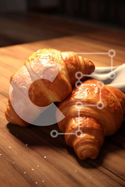 Σετ των 2 Intra Συλλεκτικό Ξύλινο Παζλ Plywood  4mm - Στοιβαγμένα κρουασάν σε ξύλινο τραπέζι Σε Ξύλινο Κουτί - Διαστάσεις: 10x10 cm – 25 κομμάτια