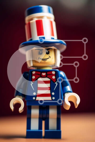 Intra Συλλεκτικό Ξύλινο Παζλ Plywood  4mm - Φιγούρα Lego με στολή με θέμα την αμερικανική σημαία για πατριωτικές εκδηλώσεις Σε Ξύλινο Κουτί - Διαστάσεις: 10x10 cm – 25 κομμάτια