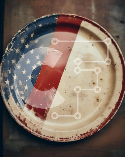 Intra Συλλεκτικό Ξύλινο Παζλ Plywood  4mm - Πιάτο αμερικανικής σημαίας σε ξύλινο τραπέζι Σε Ξύλινο Κουτί - Διαστάσεις: 10x10 cm – 25 κομμάτια