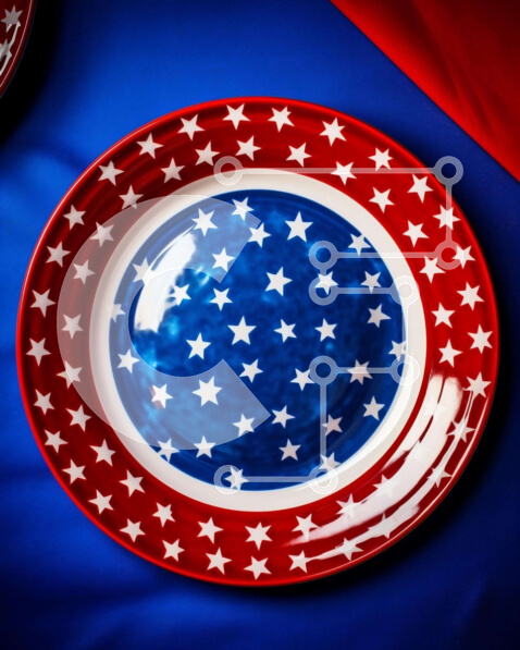 Intra Συλλεκτικό Ξύλινο Παζλ Plywood  4mm - Πατριωτικά κόκκινα, λευκά και μπλε πιάτα με αστέρια Σε Ξύλινο Κουτί - Διαστάσεις: 10x10 cm – 25 κομμάτια