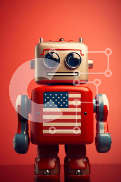 Intra Συλλεκτικό Ξύλινο Παζλ Plywood  4mm - Ρομπότ με αμερικανική σημαία στο κεφάλι Σε Ξύλινο Κουτί - Διαστάσεις: 10x10 cm – 25 κομμάτια