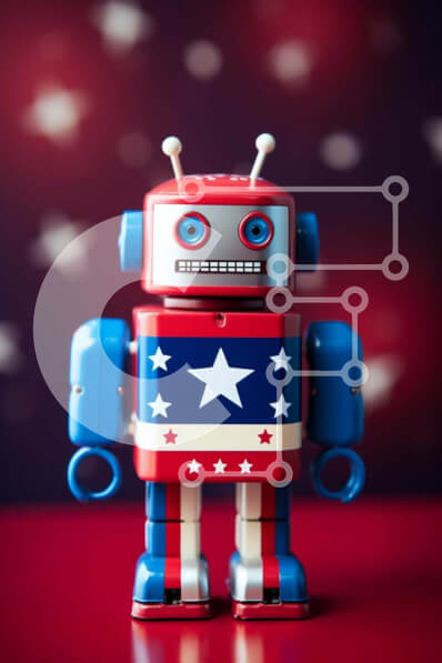 Intra Συλλεκτικό Ξύλινο Παζλ Plywood  4mm - Κόκκινο, λευκό και μπλε ρομπότ - Πατριωτική γιορτή Σε Ξύλινο Κουτί - Διαστάσεις: 10x10 cm – 25 κομμάτια