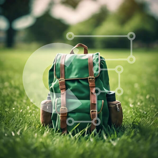 Intra Συλλεκτικό Ξύλινο Παζλ Plywood  4mm - Εγκαταλελειμμένο πράσινο σακίδιο πλάτης στο γρασίδι Σε Ξύλινο Κουτί - Διαστάσεις: 10x10 cm – 25 κομμάτια