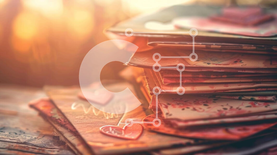 Intra Συλλεκτικό Ξύλινο Παζλ Plywood  4mm - Στοίβα από παλιά γράμματα και καρτ ποστάλ με φακέλους σε σχήμα καρδιάς Σε Ξύλινο Κουτί - Διαστάσεις Puzzle: 10x10 cm – 25 κομμάτια