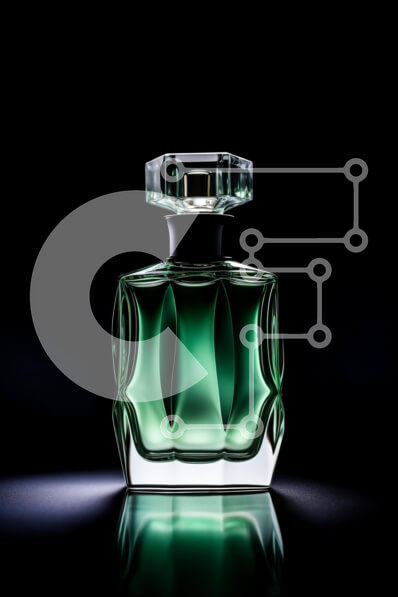 Intra Συλλεκτικό Ξύλινο Παζλ Plywood  4mm - Πράσινο γυάλινο μπουκάλι αρώματος σε μαύρο φόντο Σε Ξύλινο Κουτί - Διαστάσεις Puzzle: 10x10 cm – 25 κομμάτια