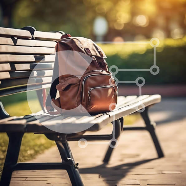 Intra Συλλεκτικό Ξύλινο Παζλ Plywood  4mm - Καφέ σακίδιο πλάτης στον πάγκο του πάρκου Σε Ξύλινο Κουτί - Διαστάσεις Puzzle: 10x10 cm – 25 κομμάτια