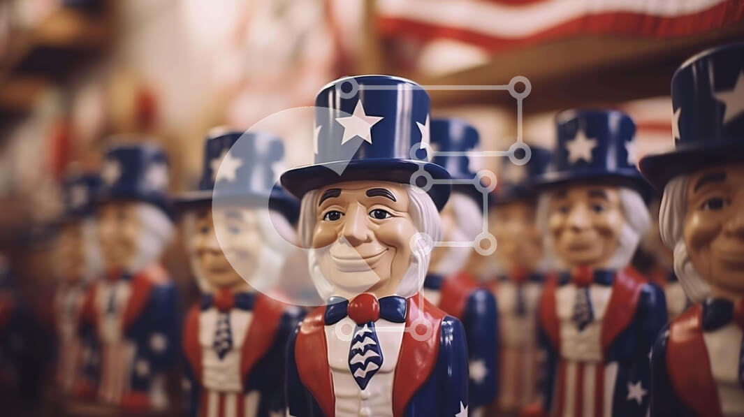 Intra Συλλεκτικό Ξύλινο Παζλ Plywood  4mm - Πατριωτικά αμερικανικά ειδώλια και σημαία για την 4η Ιουλίου Σε Ξύλινο Κουτί - Διαστάσεις: 10x10 cm – 25 κομμάτια