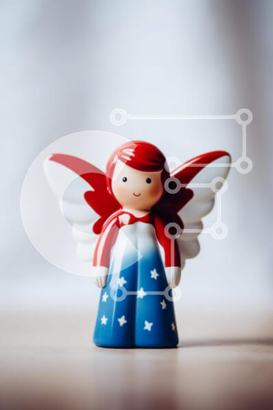 Intra Συλλεκτικό Ξύλινο Παζλ Plywood  4mm - Κόκκινο λευκό και μπλε ειδώλιο αγγέλου στο τραπέζι Σε Ξύλινο Κουτί - Διαστάσεις: 10x10 cm – 25 κομμάτια