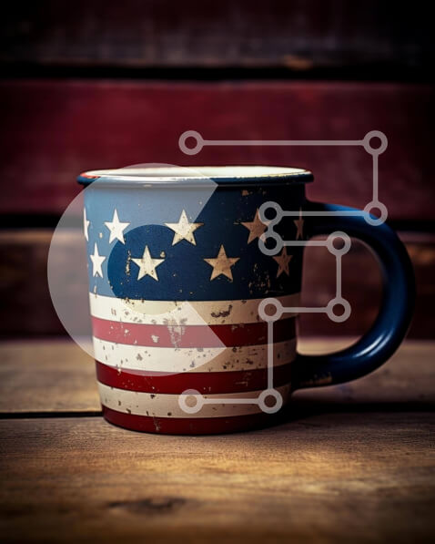 Intra Συλλεκτικό Ξύλινο Παζλ Plywood  4mm - Κούπα καφέ με θέμα την αμερικανική σημαία Σε Ξύλινο Κουτί - Διαστάσεις: 10x10 cm – 25 κομμάτια