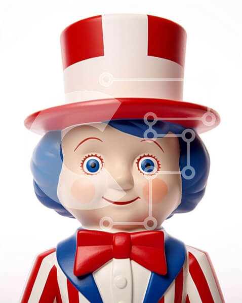 Intra Συλλεκτικό Ξύλινο Παζλ Plywood  4mm - Παιχνίδι κούκλα με καπέλο αμερικανικής σημαίας Σε Ξύλινο Κουτί - Διαστάσεις Puzzle: 10x10 cm – 25 κομμάτια