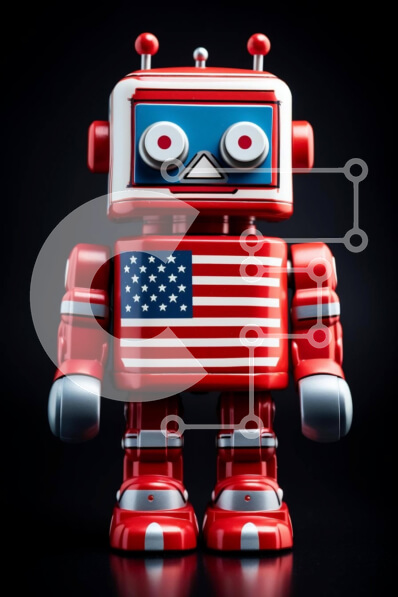 Intra Συλλεκτικό Ξύλινο Παζλ Plywood  4mm - Κόκκινο και άσπρο ρομπότ με αμερικανική σημαία Σε Ξύλινο Κουτί - Διαστάσεις: 10x10 cm – 25 κομμάτια