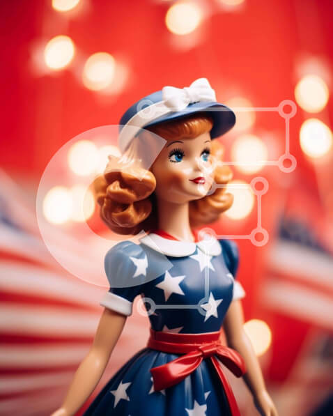 Intra Συλλεκτικό Ξύλινο Παζλ Plywood  4mm - Κούκλα Barbie με ενδυμασία με θέμα την αμερικανική σημαία Σε Ξύλινο Κουτί - Διαστάσεις Puzzle: 10x10 cm – 25 κομμάτια