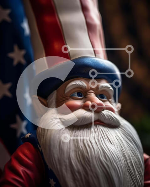 Intra Συλλεκτικό Ξύλινο Παζλ Plywood  4mm - Άγαλμα του θείου Άγιου Βασίλη μπροστά από την αμερικανική σημαία Σε Ξύλινο Κουτί - Διαστάσεις Puzzle: 10x10 cm – 25 κομμάτια