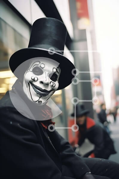 Intra Συλλεκτικό Ξύλινο Παζλ Plywood  4mm - Άνδρας με μάσκα μεταμφίεσης «Αφροδίτη» που κάθεται σε αστικό περιβάλλον Σε Ξύλινο Κουτί - Διαστάσεις Puzzle: 10x10 cm – 25 κομμάτια