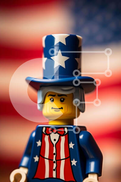 Intra Συλλεκτικό Ξύλινο Παζλ Plywood  4mm - Φιγούρα Lego με στολή αμερικανικής σημαίας σε πατριωτικό φόντο Σε Ξύλινο Κουτί - Διαστάσεις: 10x10 cm – 25 κομμάτια