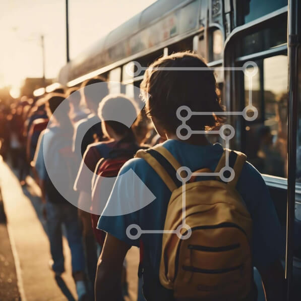 Intra Συλλεκτικό Ξύλινο Παζλ Plywood  4mm - Μαθητές που περιμένουν το λεωφορείο Σε Ξύλινο Κουτί - Διαστάσεις Puzzle: 10x10 cm – 25 κομμάτια