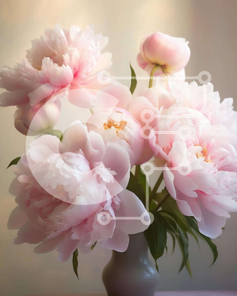 Intra Συλλεκτικό Ξύλινο Παζλ Plywood  4mm - Λευκό βάζο με ροζ παιώνιες και τριαντάφυλλα Σε Ξύλινο Κουτί - Διαστάσεις Puzzle: 10x10 cm – 25 κομμάτια