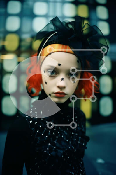 Intra Συλλεκτικό Ξύλινο Παζλ Plywood  4mm - Κομψή νεαρή γυναίκα με κόκκινα μαλλιά και πουά Σε Ξύλινο Κουτί - Διαστάσεις Puzzle: 10x10 cm – 25 κομμάτια