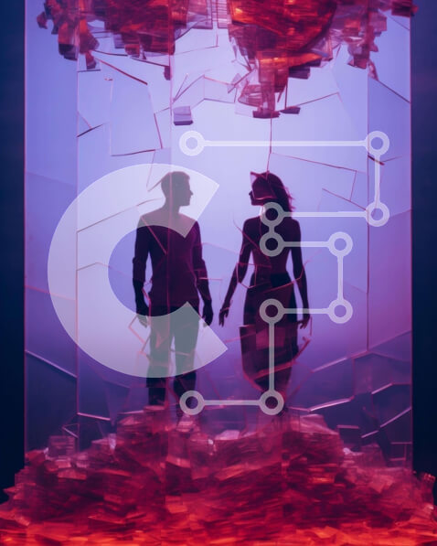 Intra Συλλεκτικό Ξύλινο Παζλ Plywood  4mm - Σιλουέτα ενός ζευγαριού σε ένα γυάλινο κουτί Σε Ξύλινο Κουτί - Διαστάσεις Puzzle: 10x10 cm – 25 κομμάτια