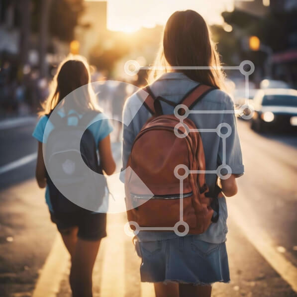 Intra Συλλεκτικό Ξύλινο Παζλ Plywood  4mm - Δύο νεαρές γυναίκες που περπατούν στην οδό της πόλης με σακίδια Σε Ξύλινο Κουτί - Διαστάσεις Puzzle: 10x10 cm – 25 κομμάτια