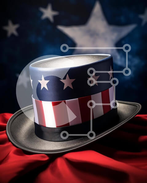 Intra Συλλεκτικό Ξύλινο Παζλ Plywood  4mm - Καπέλο αμερικανικής σημαίας σε κόκκινο και άσπρο φόντο Σε Ξύλινο Κουτί - Διαστάσεις: 10x10 cm – 25 κομμάτια