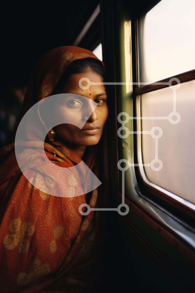 Intra Συλλεκτικό Ξύλινο Παζλ Plywood  4mm - Γυναίκα με πορτοκαλί κασκόλ που κοιτάζει έξω από το παράθυρο Σε Ξύλινο Κουτί - Διαστάσεις Puzzle: 10x10 cm – 25 κομμάτια