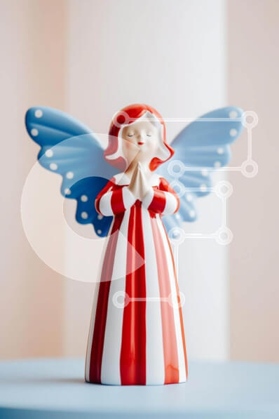 Intra Συλλεκτικό Ξύλινο Παζλ Plywood  4mm - Κεραμικό ειδώλιο αγγέλου σε πορτοκαλί φόντο Σε Ξύλινο Κουτί - Διαστάσεις: 10x10 cm – 25 κομμάτια