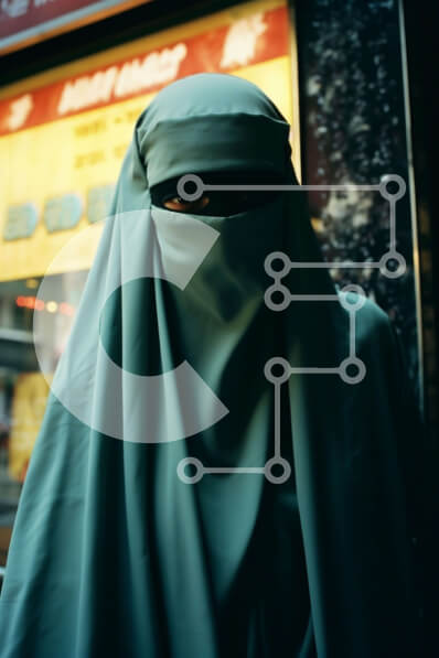 Intra Συλλεκτικό Ξύλινο Παζλ Plywood  4mm - Γυναίκα με ισλαμικό πέπλο στην οδό Σε Ξύλινο Κουτί - Διαστάσεις Puzzle: 10x10 cm – 25 κομμάτια