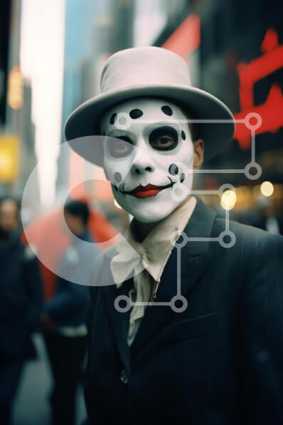 Intra Συλλεκτικό Ξύλινο Παζλ Plywood  4mm - Άνδρας με ασπρόμαυρο μακιγιάζ σαν κλόουν σε εκδήλωση ή φεστιβάλ Σε Ξύλινο Κουτί - Διαστάσεις Puzzle: 10x10 cm – 25 κομμάτια