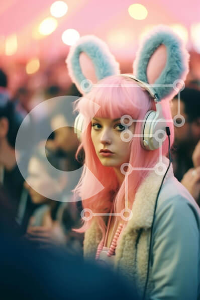 Intra Συλλεκτικό Ξύλινο Παζλ Plywood  4mm - Γυναίκα με αυτιά και ακουστικά ροζ λαγουδάκι Σε Ξύλινο Κουτί - Διαστάσεις Puzzle: 10x10 cm – 25 κομμάτια