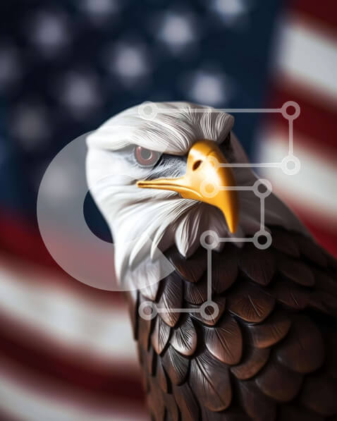 Intra Συλλεκτικό Ξύλινο Παζλ Plywood  4mm - Ξύλινο άγαλμα αετού με αμερικανική σημαία Σε Ξύλινο Κουτί - Διαστάσεις: 10x10 cm – 25 κομμάτια