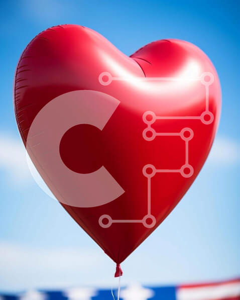 Intra Συλλεκτικό Ξύλινο Παζλ Plywood  4mm - Κόκκινο μπαλόνι σε σχήμα καρδιάς κοντά στην αμερικανική σημαία Σε Ξύλινο Κουτί - Διαστάσεις: 10x10 cm – 25 κομμάτια