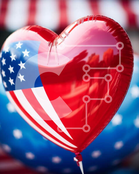 Intra Συλλεκτικό Ξύλινο Παζλ Plywood  4mm - Πατριωτικό μπαλόνι σε σχήμα καρδιάς με σχέδιο αμερικανικής σημαίας Σε Ξύλινο Κουτί - Διαστάσεις: 10x10 cm – 25 κομμάτια